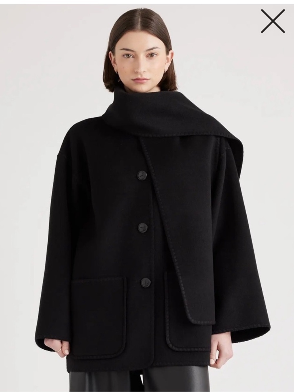 Quince black Double-Faced Merino Wool Scarf Coat NWT